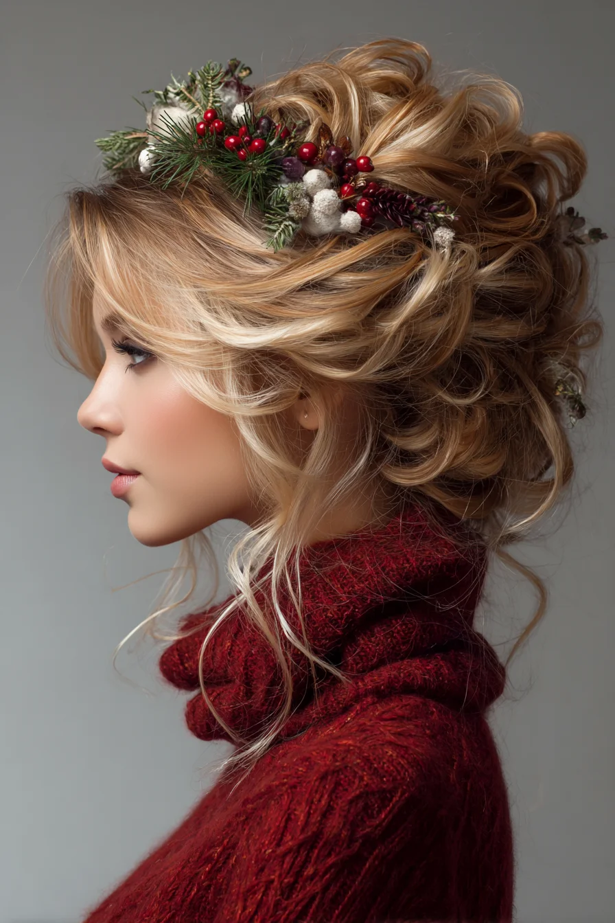 Textured Romantic Updo with Floral Crown — Voluminous Bridal/Bridesmaid Hairstyle