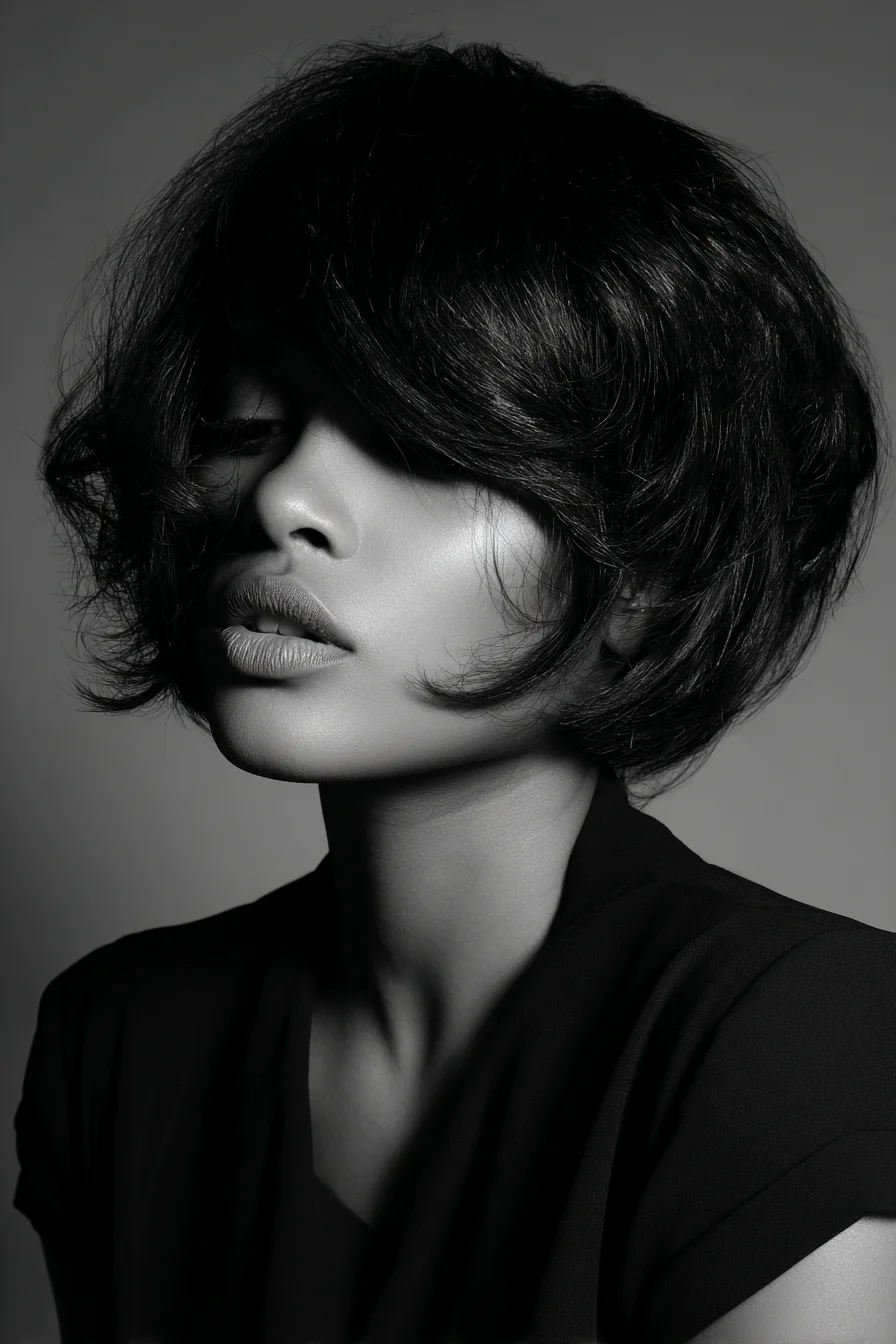 Textured Short Bob with Side-Swept Fringe