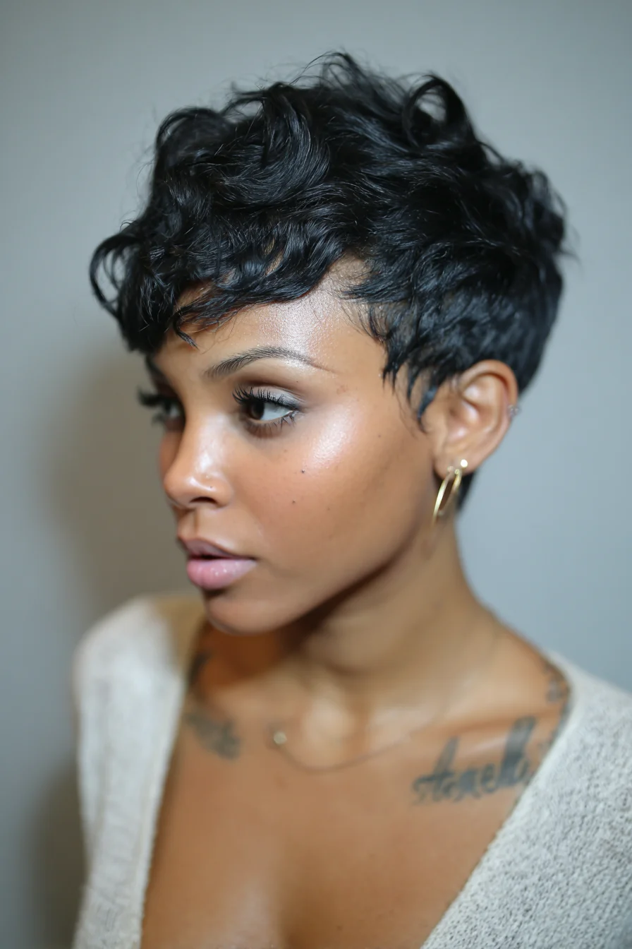 Textured Short Pixie with Finger Waves — Tapered Tousled Crop