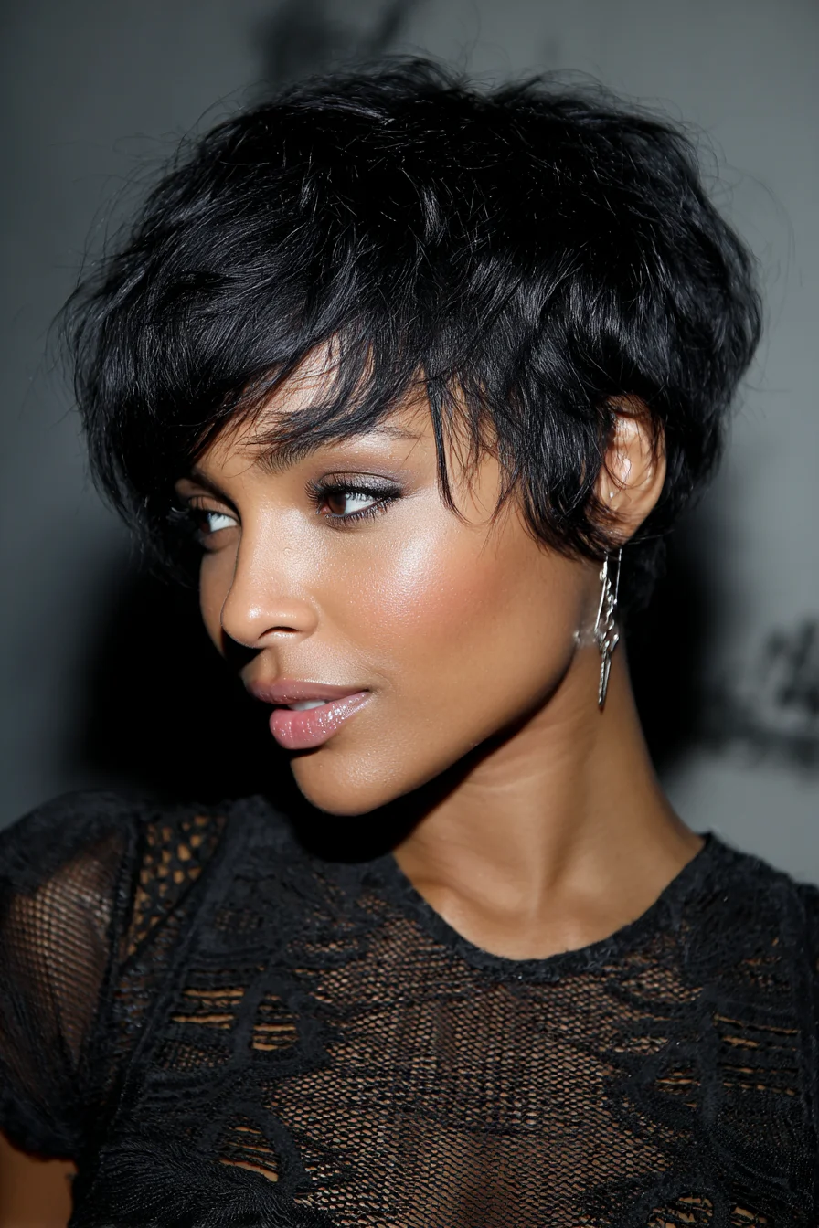 Textured Short Pixie with Side-Swept Bangs and Tousled Layered Finish