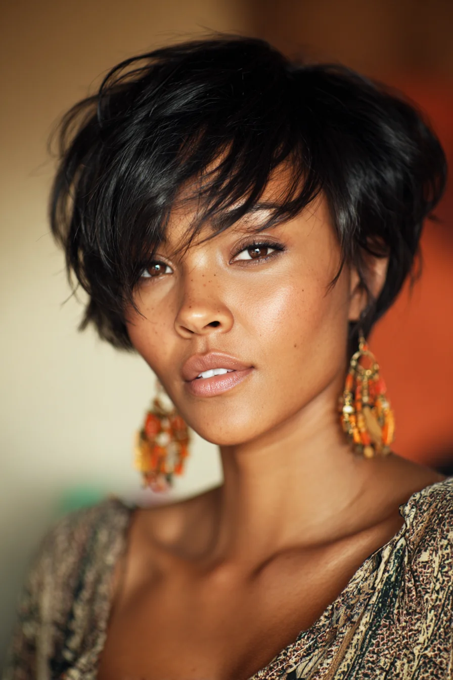 Textured Short Pixie with Side‑Swept Fringe