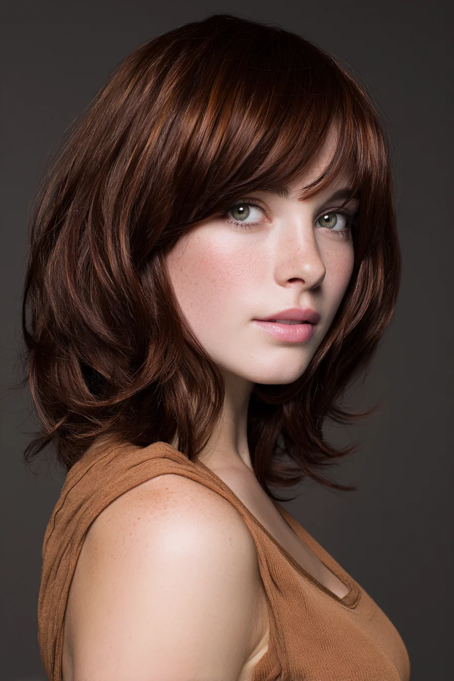 Textured Shoulder-Length Layered Lob with Soft Face-Framing Bangs