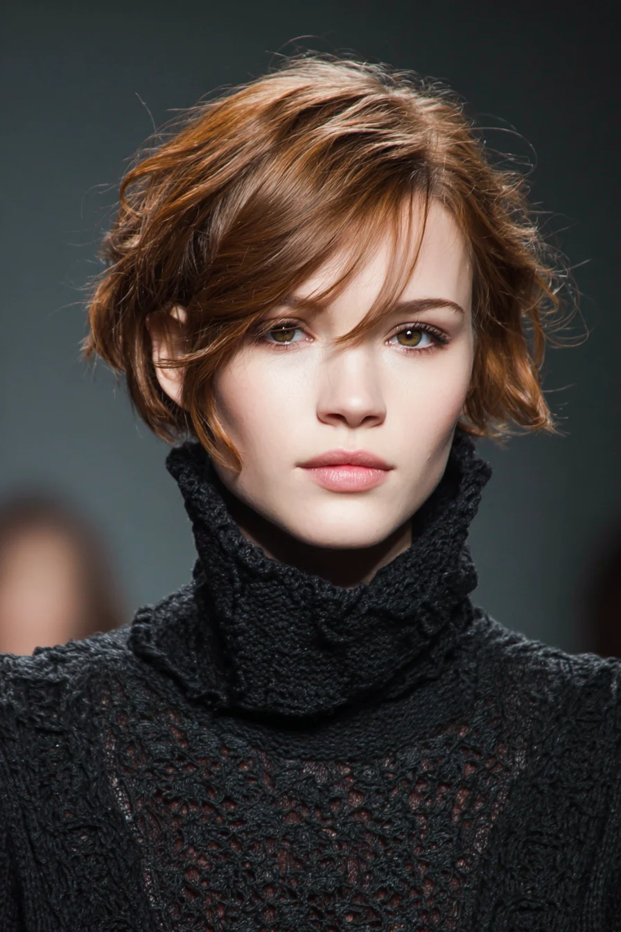 Textured Tousled Short Bob with Side-Swept Face-Framing Layers