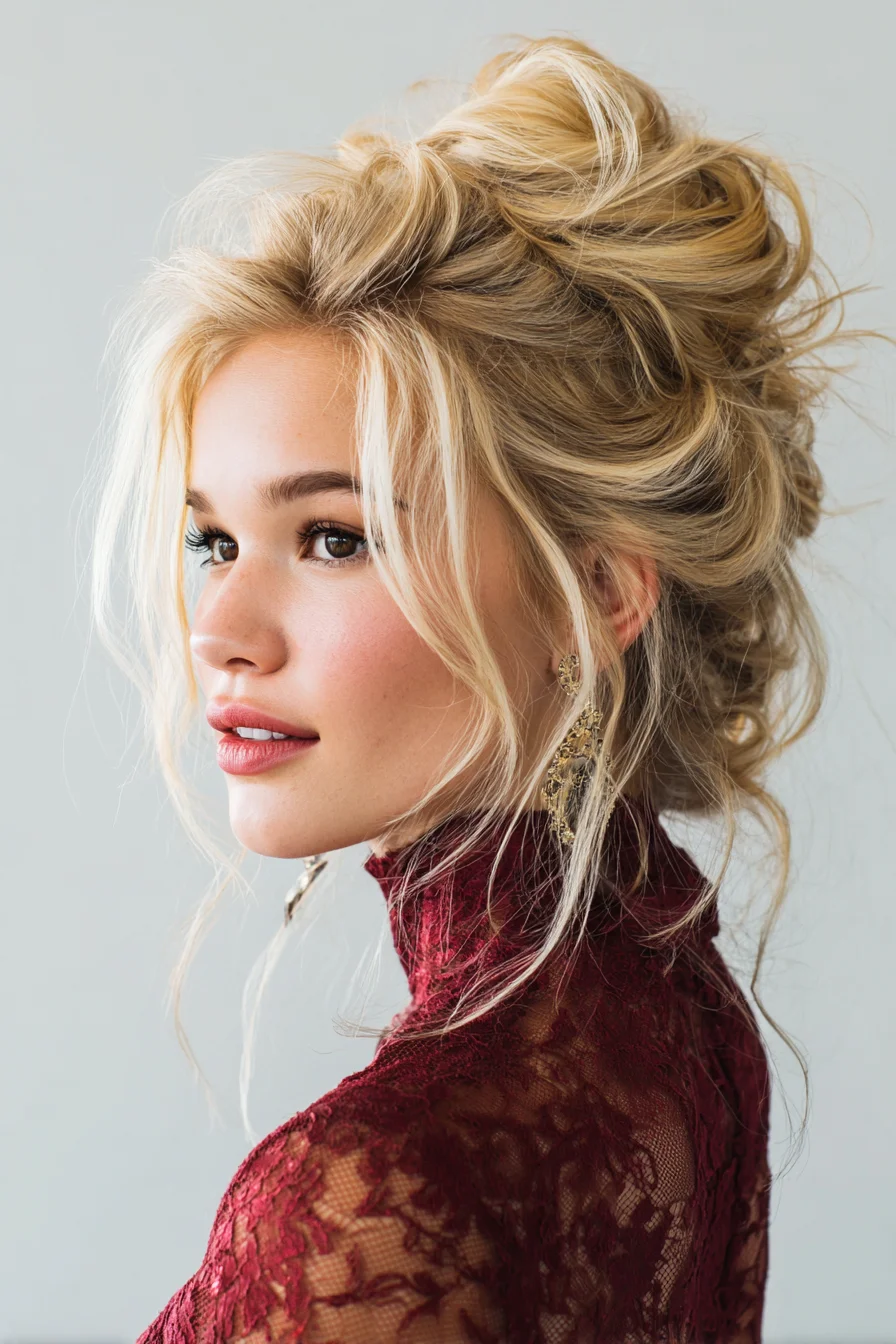Textured Tousled Updo with Face‑Framing Tendrils