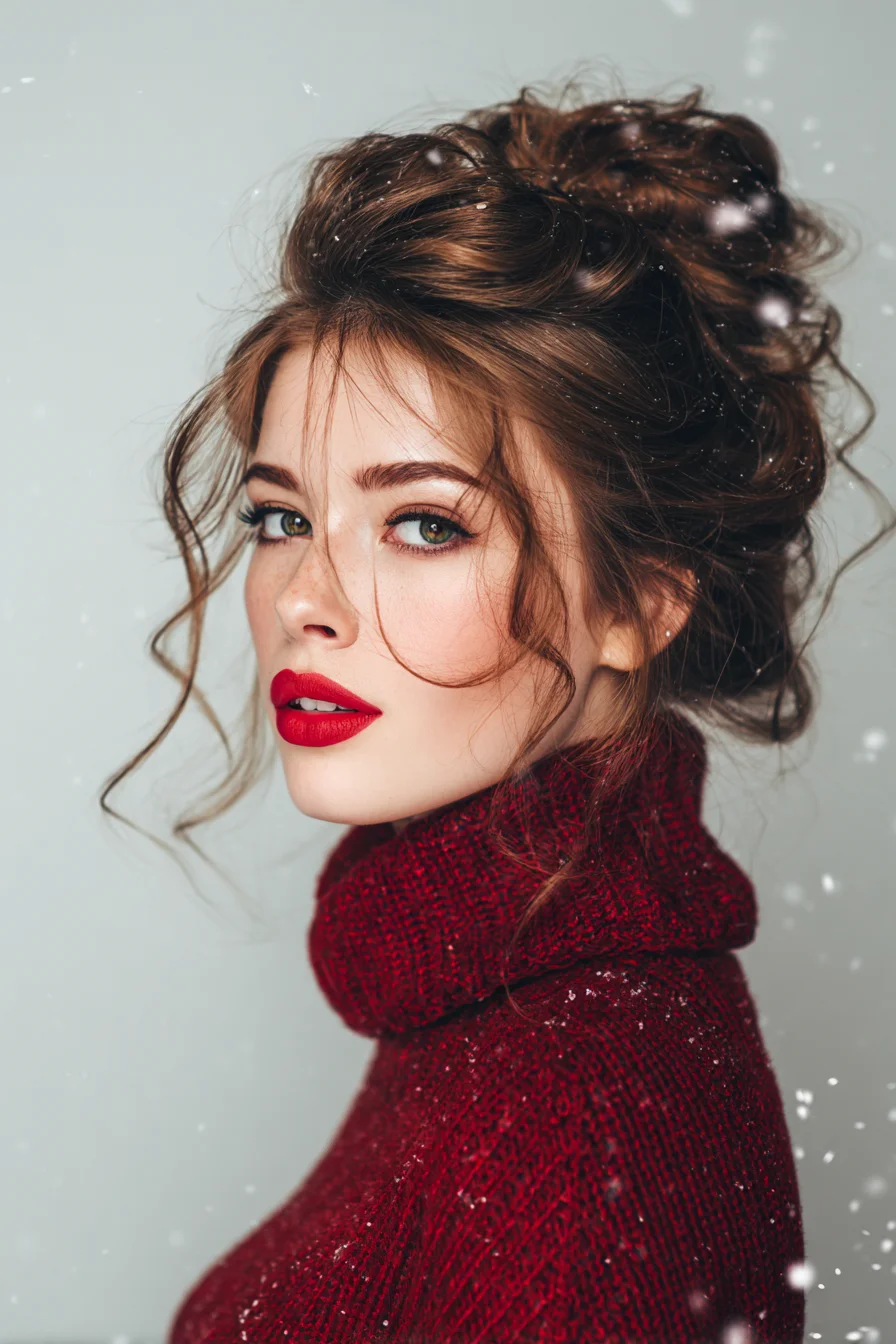 Textured Tousled Updo with Face-Framing Tendrils