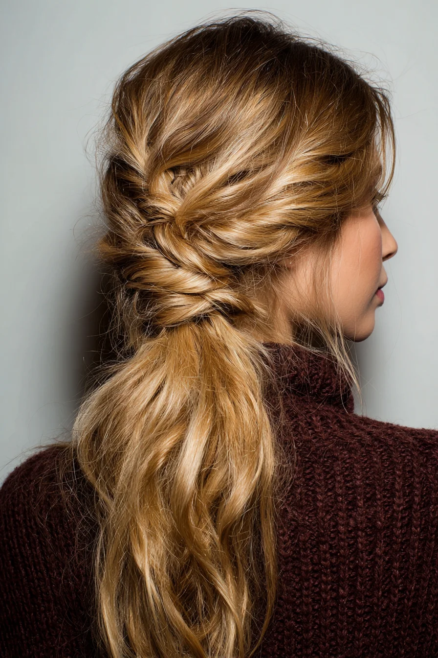 Textured Twisted Low Ponytail with Loose Waves