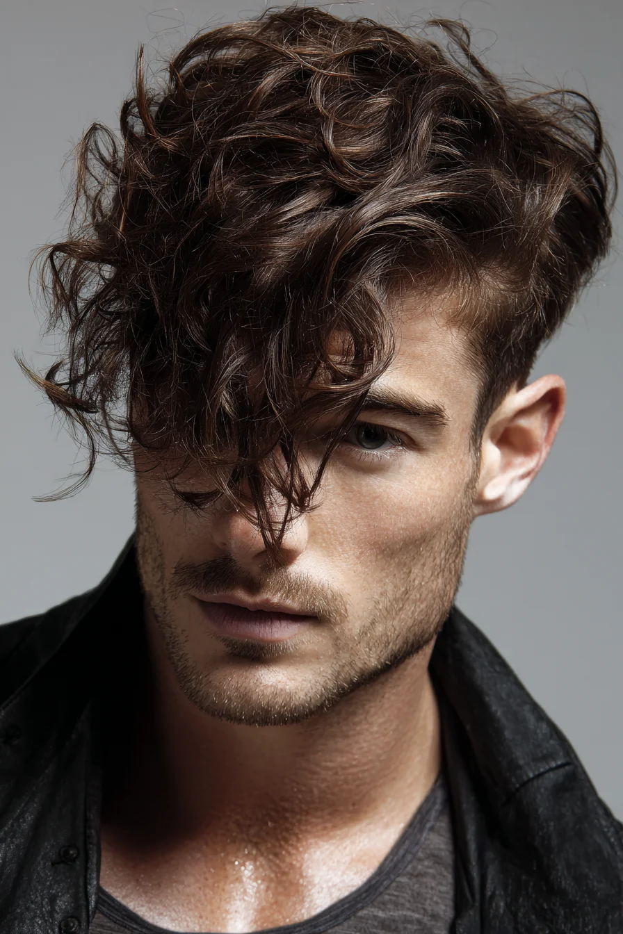Textured Wavy Fringe with Tapered Sides — Tousled Men’s Curly Hairstyle