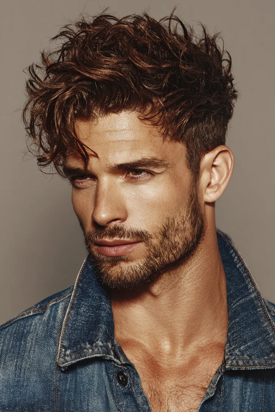 Textured Wavy Medium-Length Top with Tapered Short Sides