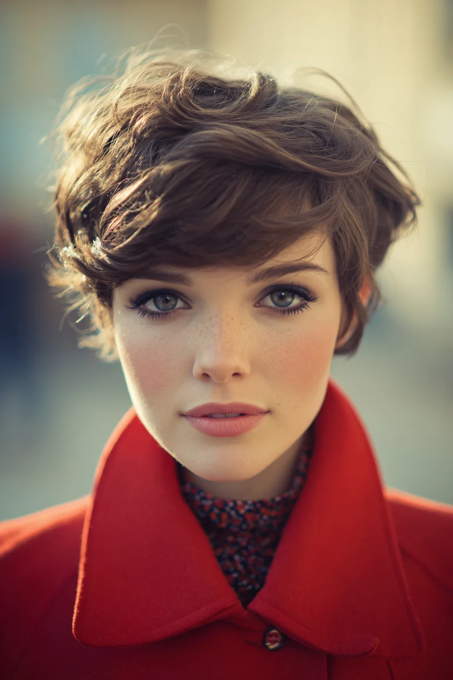 Textured Wavy Pixie with Side‑Swept Fringe