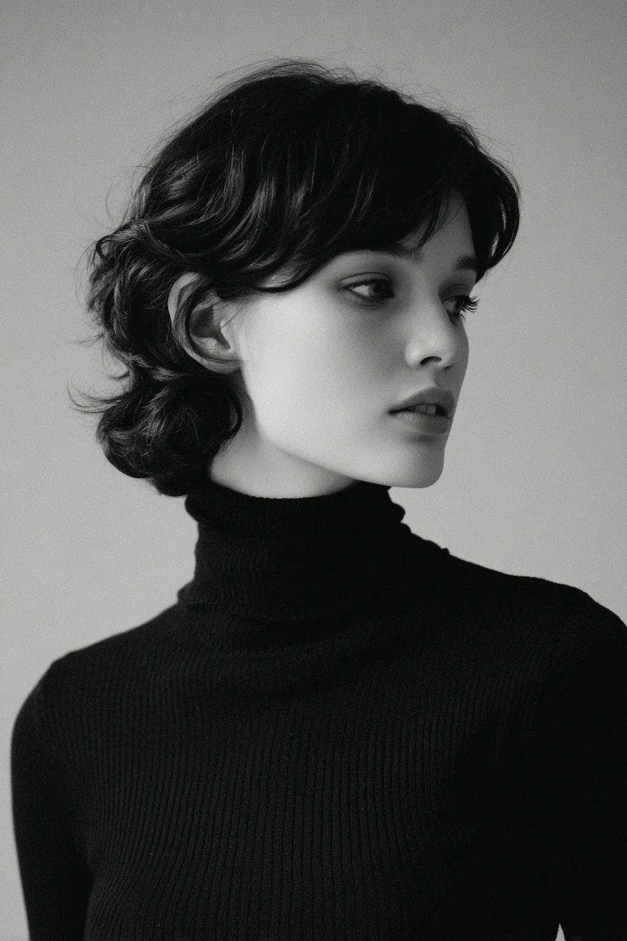 Tousled Short Wavy Bob with Soft Curtain Fringe