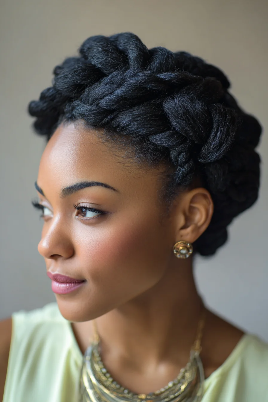 Twisted Crown Rope Braid Updo — Protective Style for Natural Textured Hair