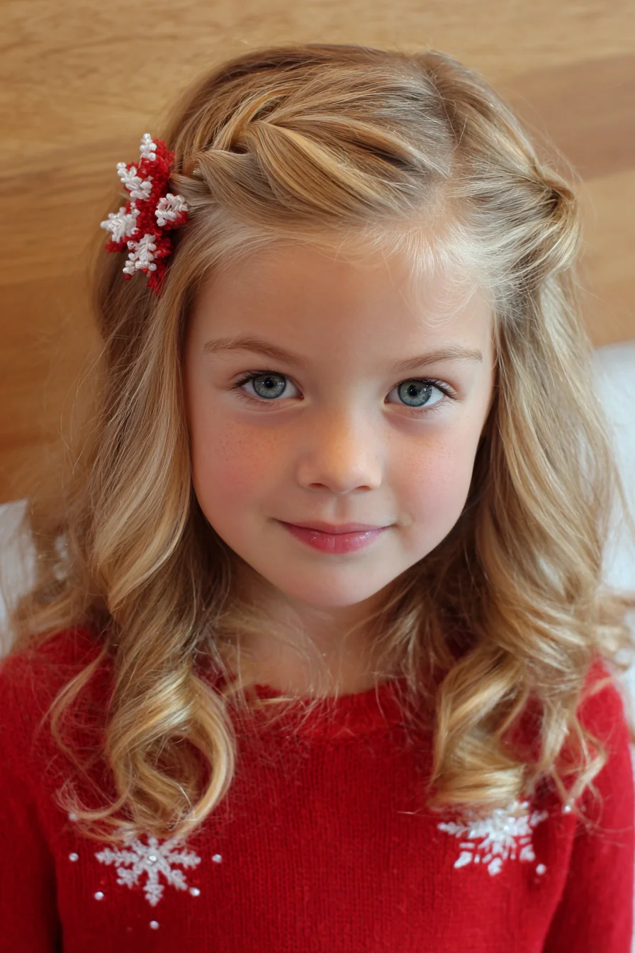 Twisted Side Sections with Loose Curls — Child-Friendly Holiday Look