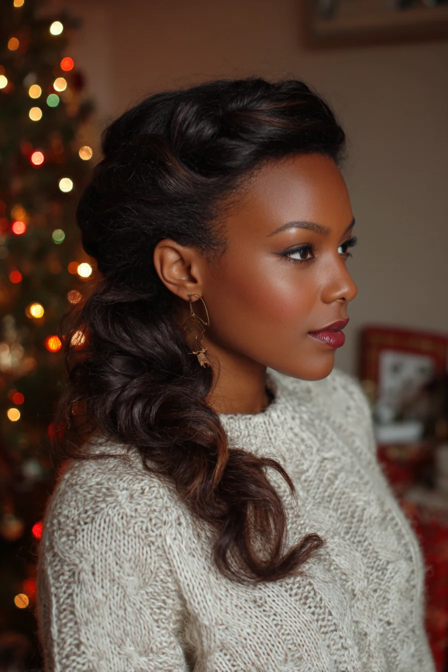 Twisted Side-Swept Ponytail with Soft Waves - Voluminous Formal Style