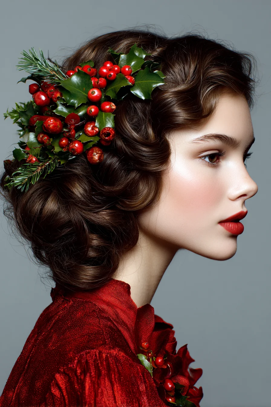 Vintage Finger-Wave Chignon with Festive Berry Accent