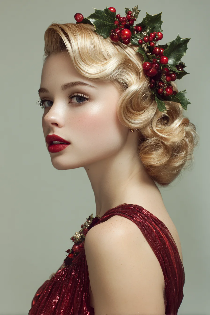 Vintage Finger-Wave Holiday Updo — Retro Waves with Low Chignon