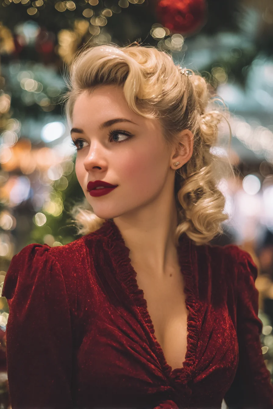Vintage Pin‑Up Half‑Up Curls — Voluminous Retro Hairstyle
