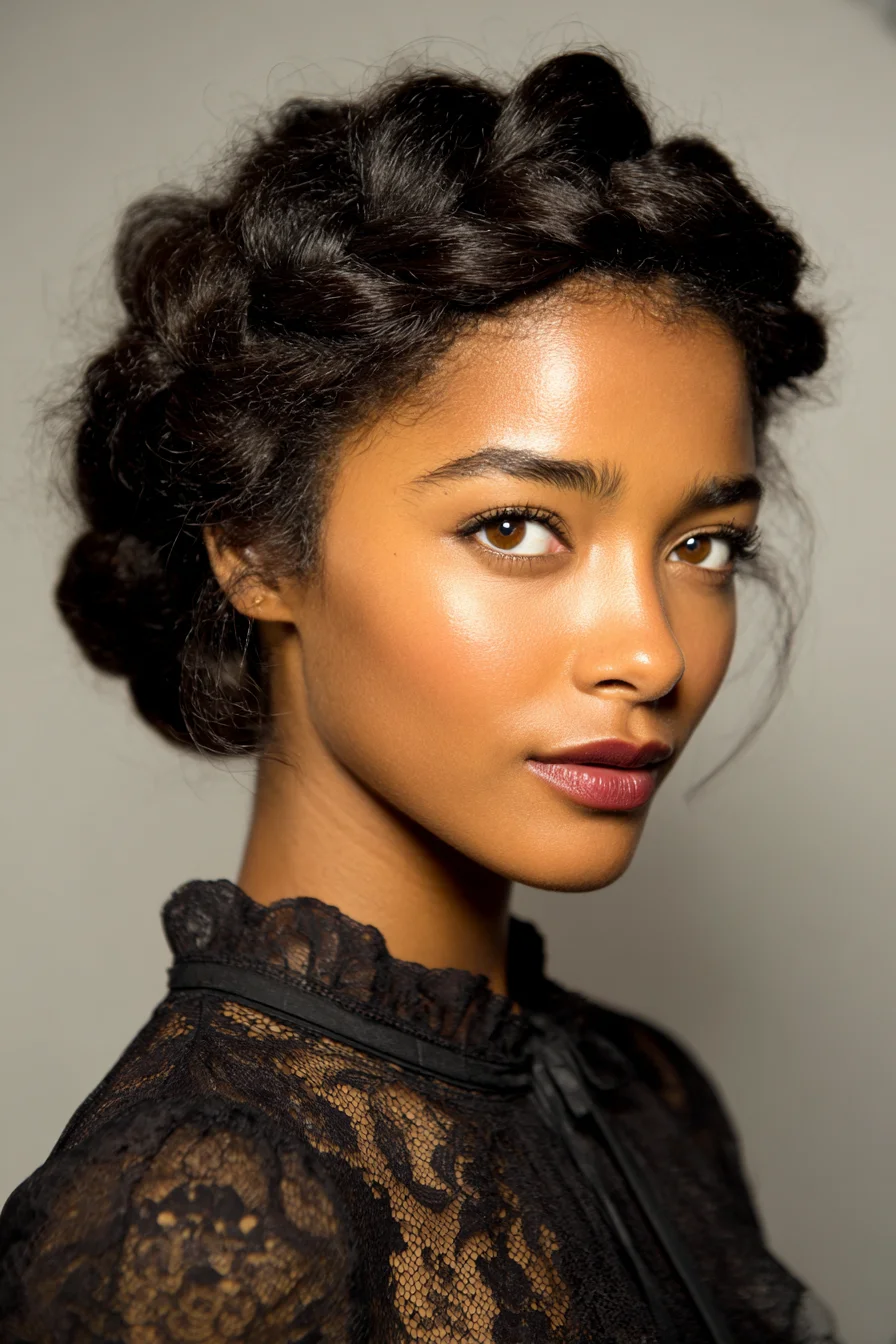 Voluminous Crown Halo Braid — Textured Updo for Curly or Thick Hair