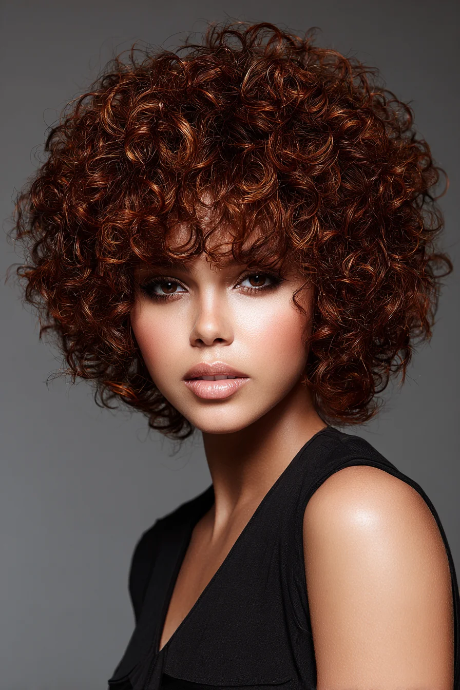 Voluminous Curly Bob with Soft Fringe — Short Ringlet Hairstyle