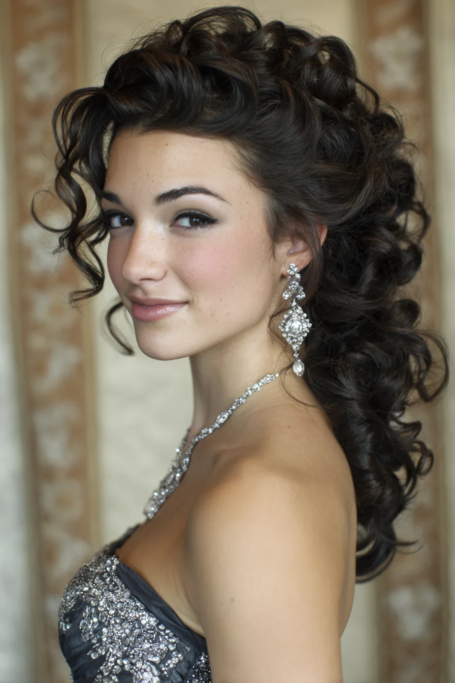 Voluminous Curly Half-Up Cascade for Formal Events
