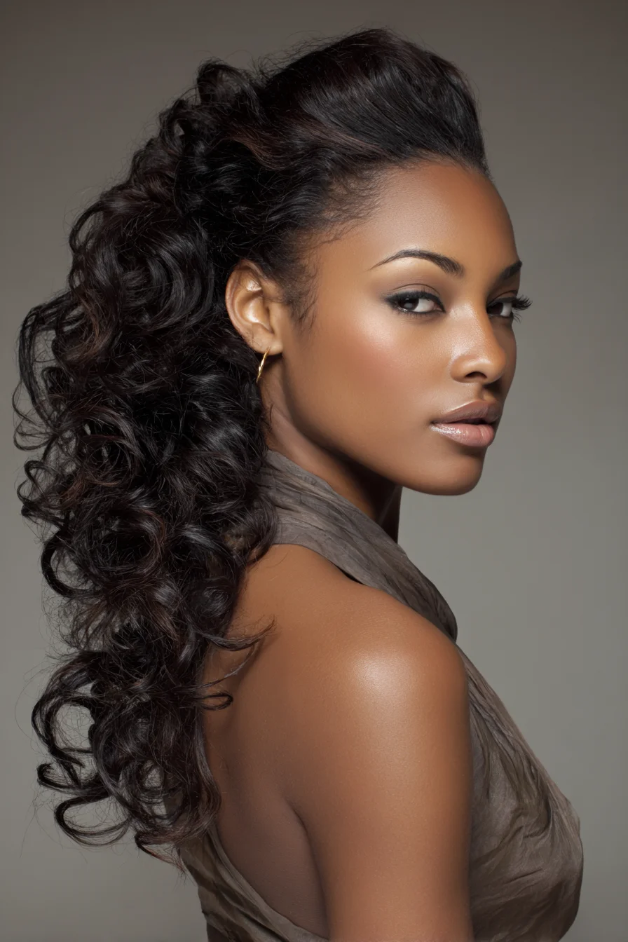 Voluminous Curly Half-Up Ponytail — Textured Natural Curls