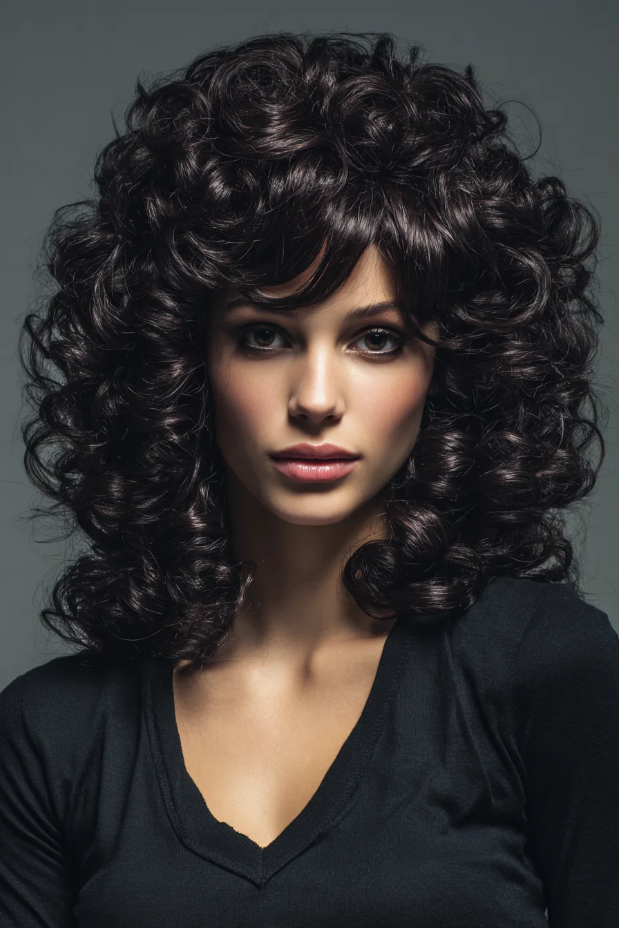 Voluminous Curly Shag with Soft Fringe
