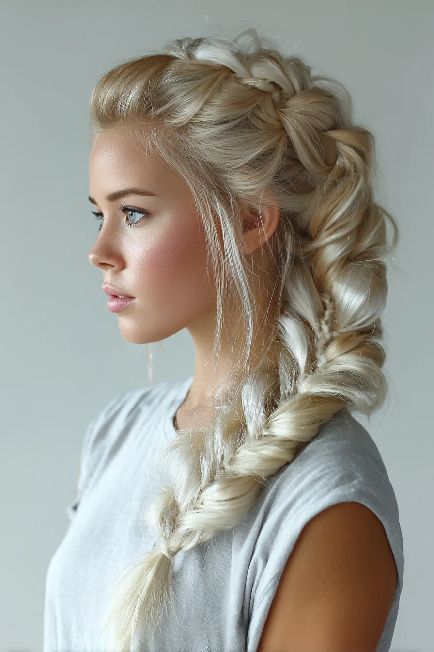 Voluminous Dutch-to-Fishtail Side Braid — Chunky Textured Braid for Long Hair