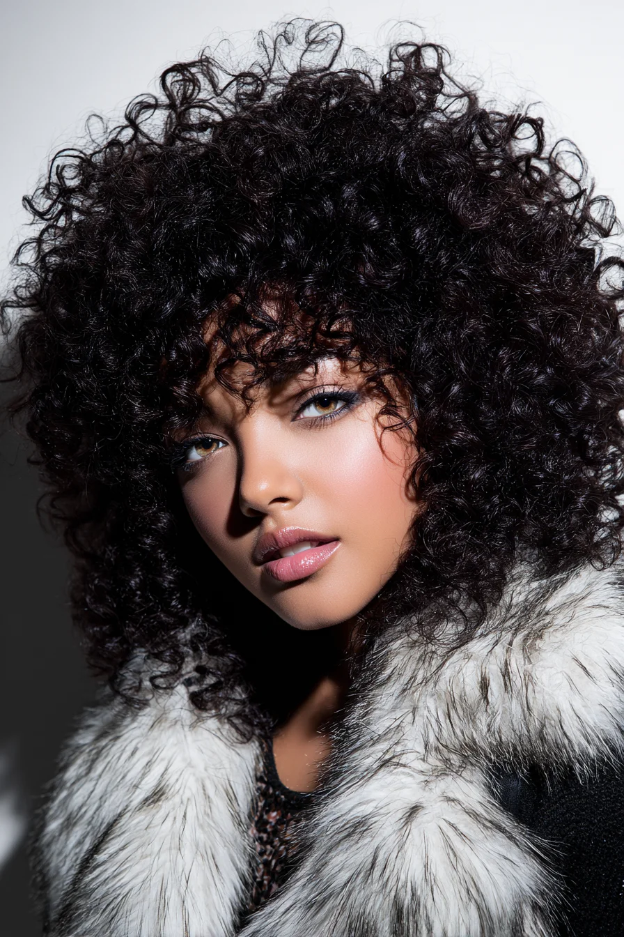 Voluminous Layered Curly Afro with Defined Fringe — Ideal for 3A–4A Curls