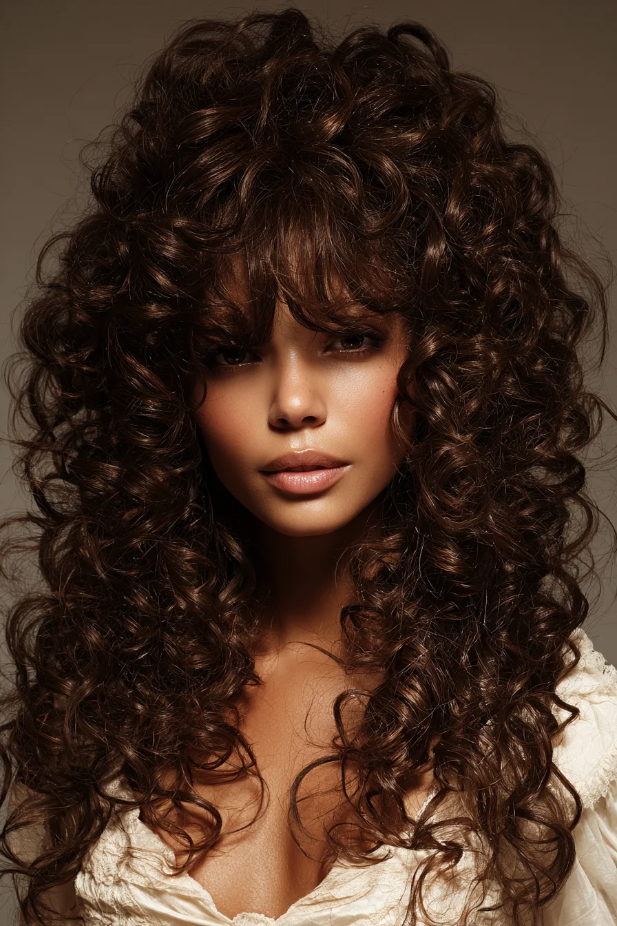 Voluminous Layered Curly Cut with Curtain Bangs