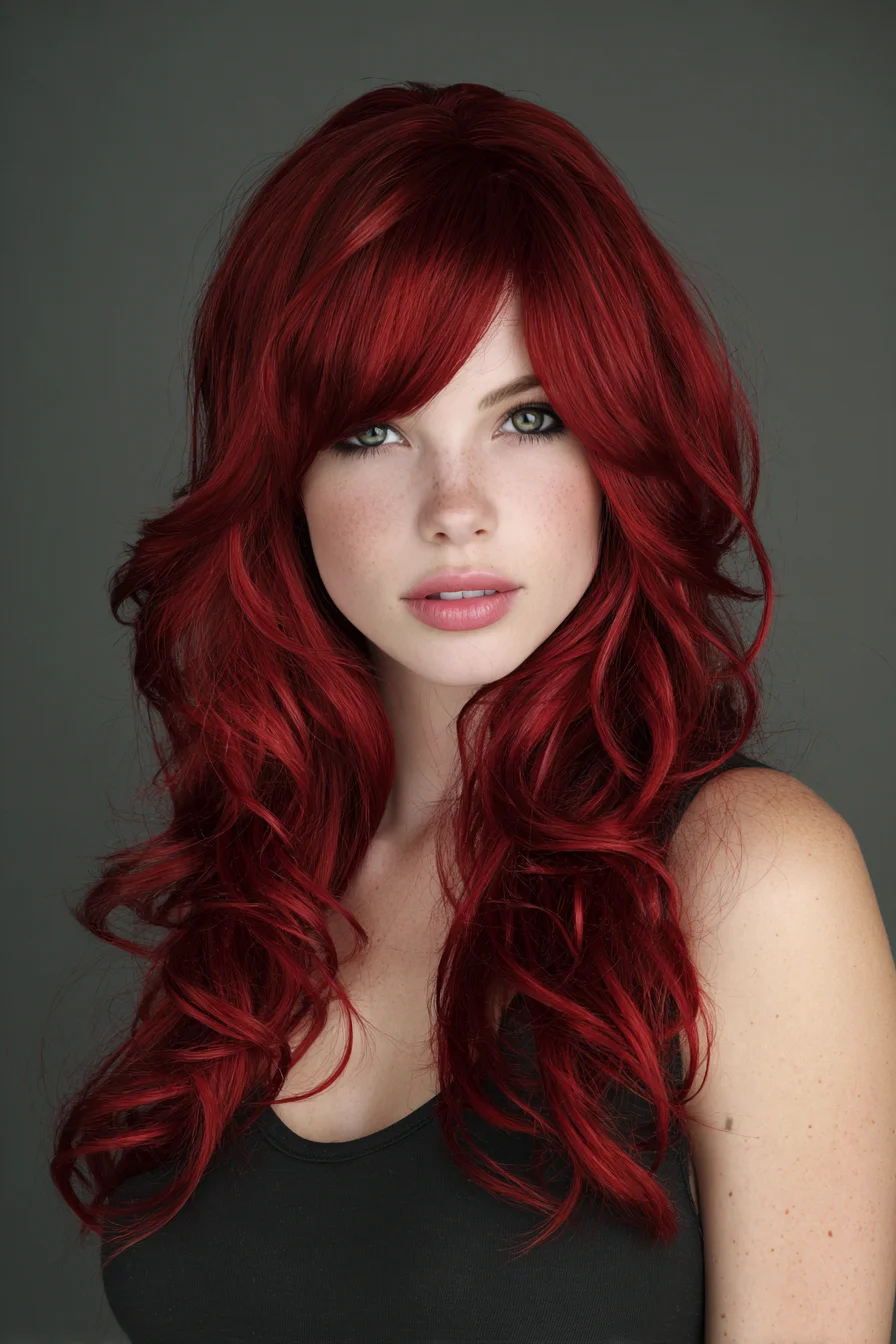 Voluminous Layered Cut with Side‑Swept Bangs and Loose Waves