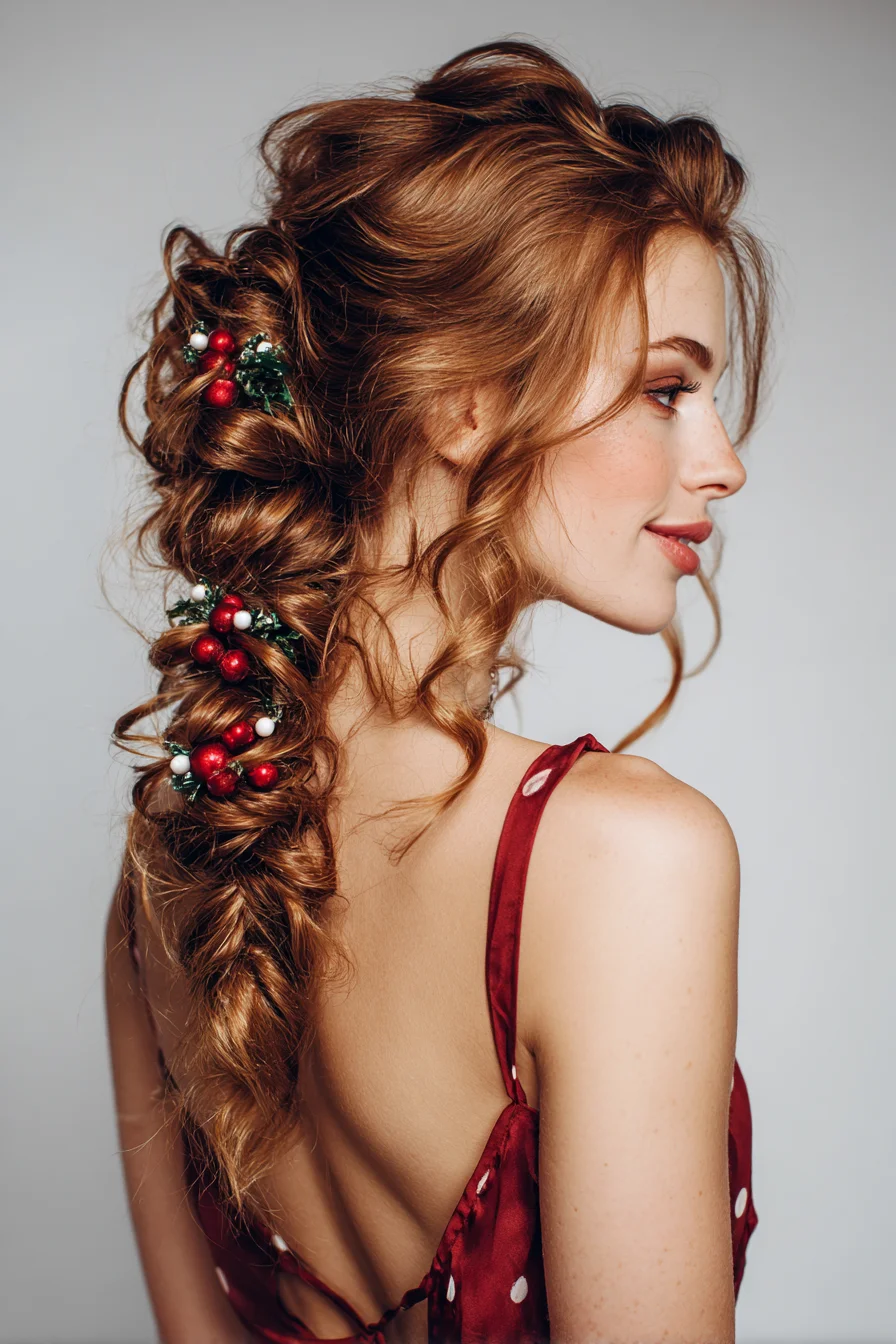 Voluminous Loose Fishtail Braid Updo with Face‑Framing Tendrils