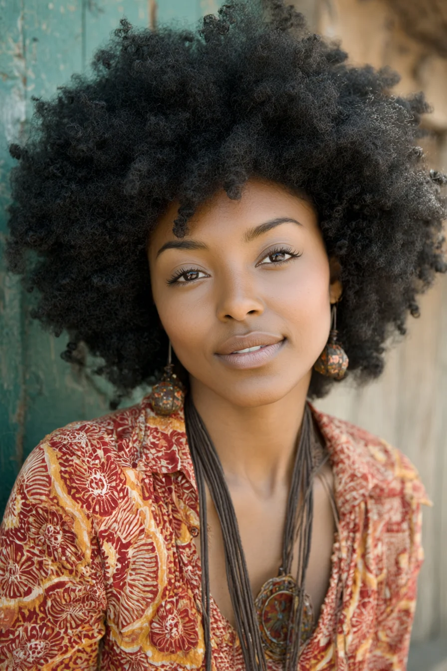 Voluminous Natural Afro with Defined Coils — Short to Mid-Length 4A–4C Texture