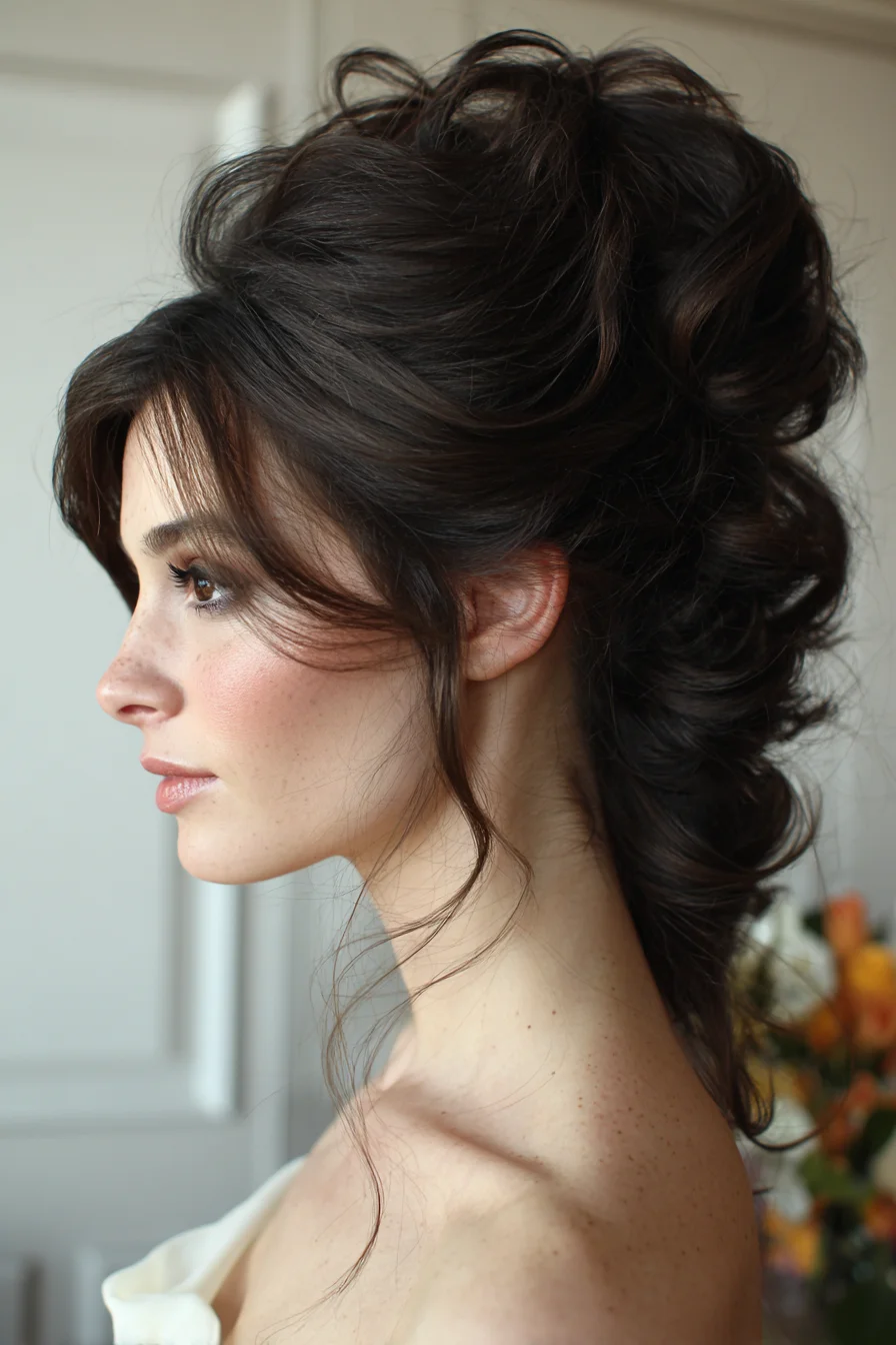 Voluminous Textured Updo with Face‑Framing Tendrils