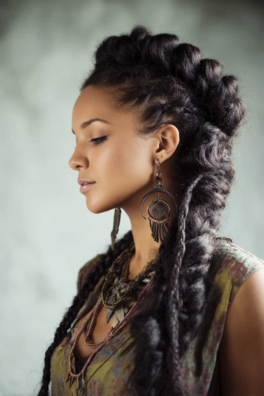 Voluminous Twisted Faux Hawk with Rope Braids — Ideal for Curly & Coily Hair