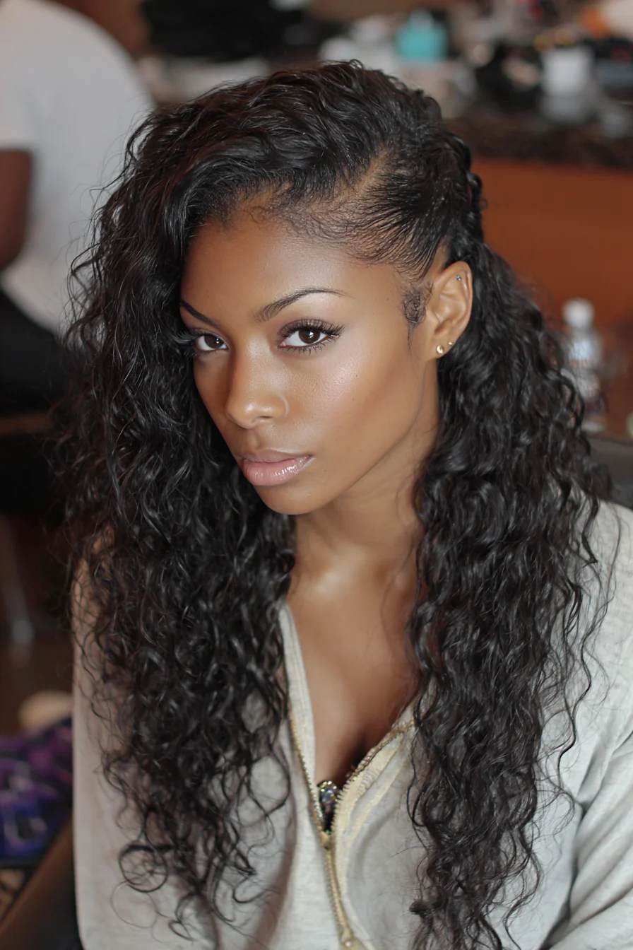 Wet‑Look Deep Side Part Curly Hair with Sleek Sides & Defined Baby Hairs