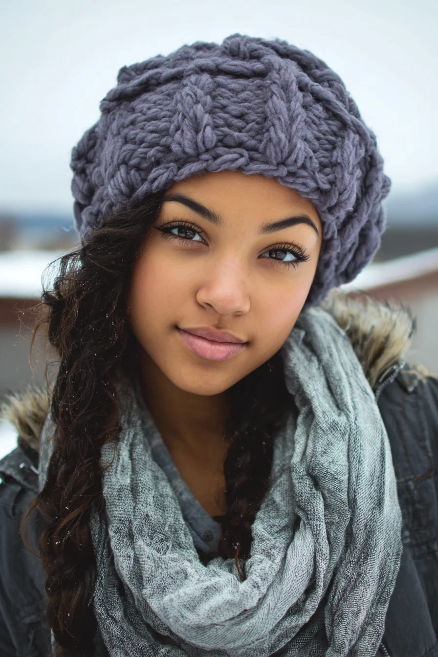 Winter Beanie Style: Loose Side Braids for Curly & Wavy Hair