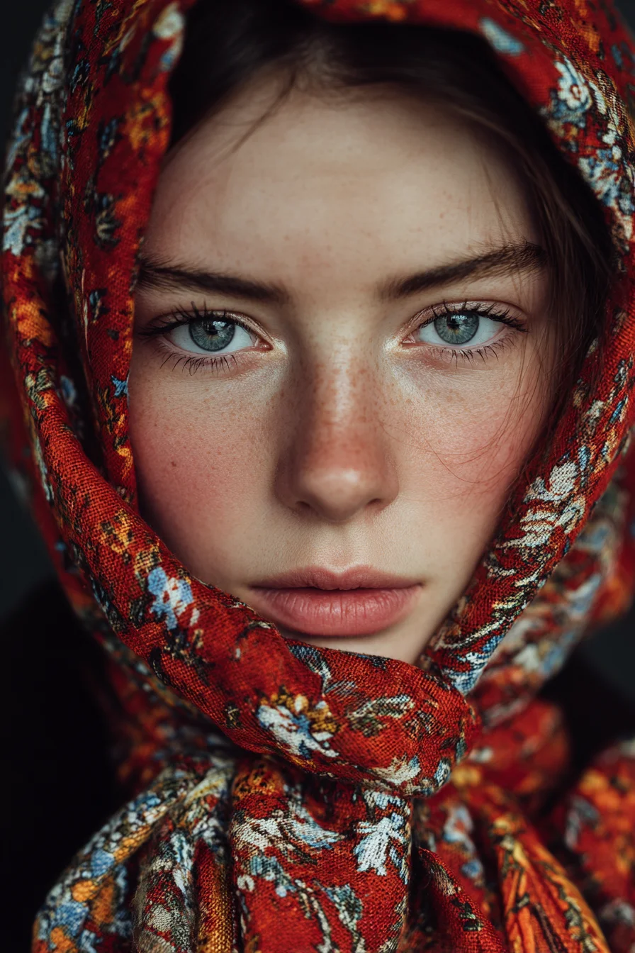 A Gaze Framed in Crimson Folk