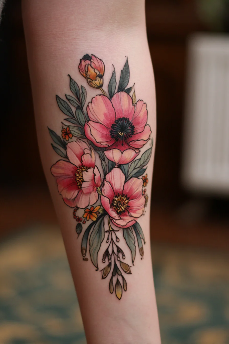 Botanical Floral Forearm Tattoo