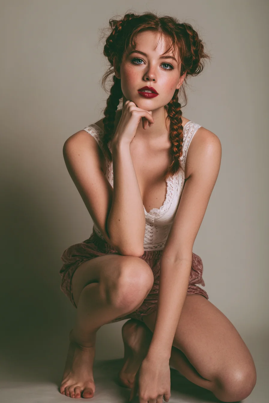 Braided Red Hair Studio Portrait