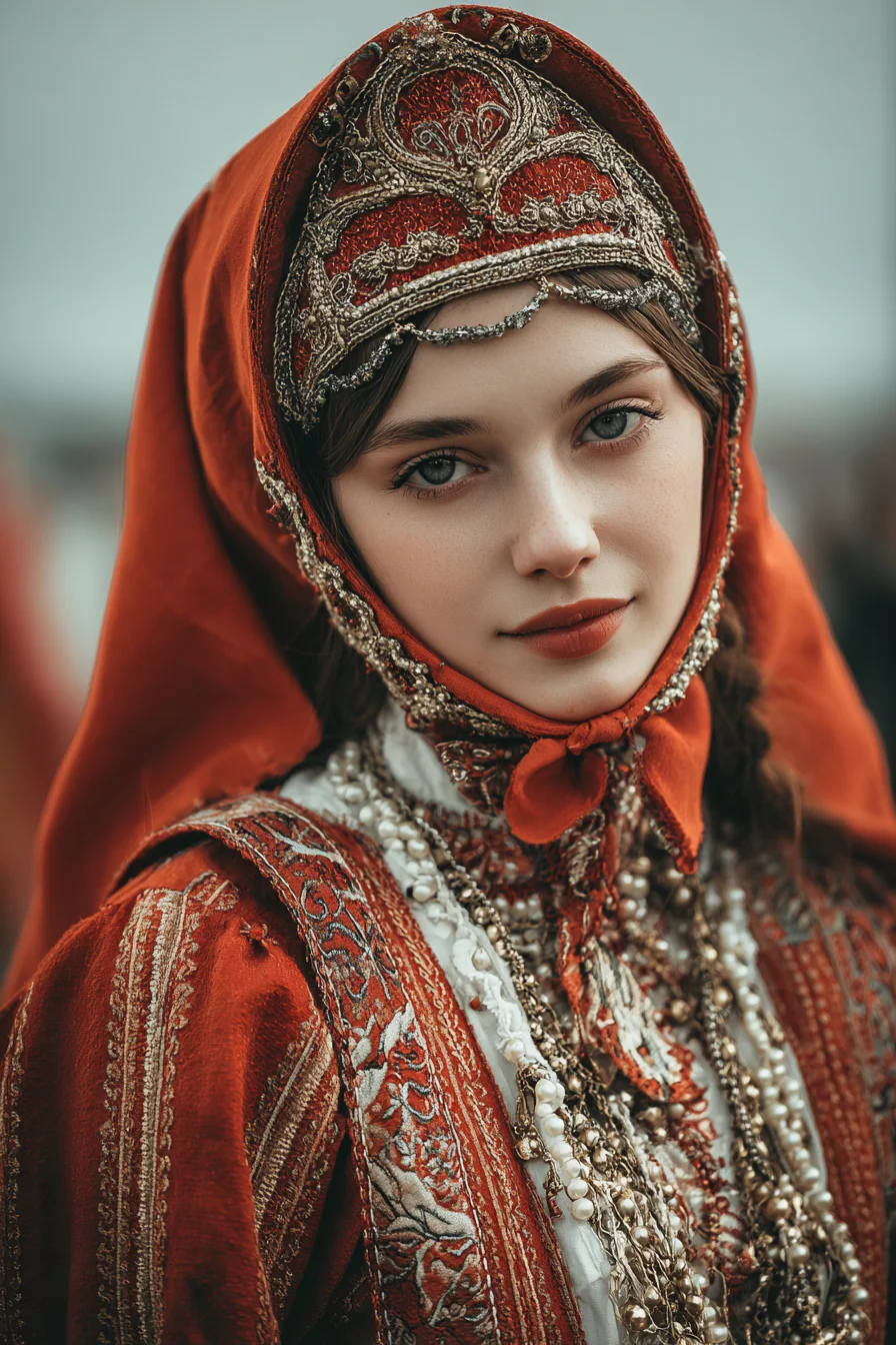 Crimson and Gold Folk Dress