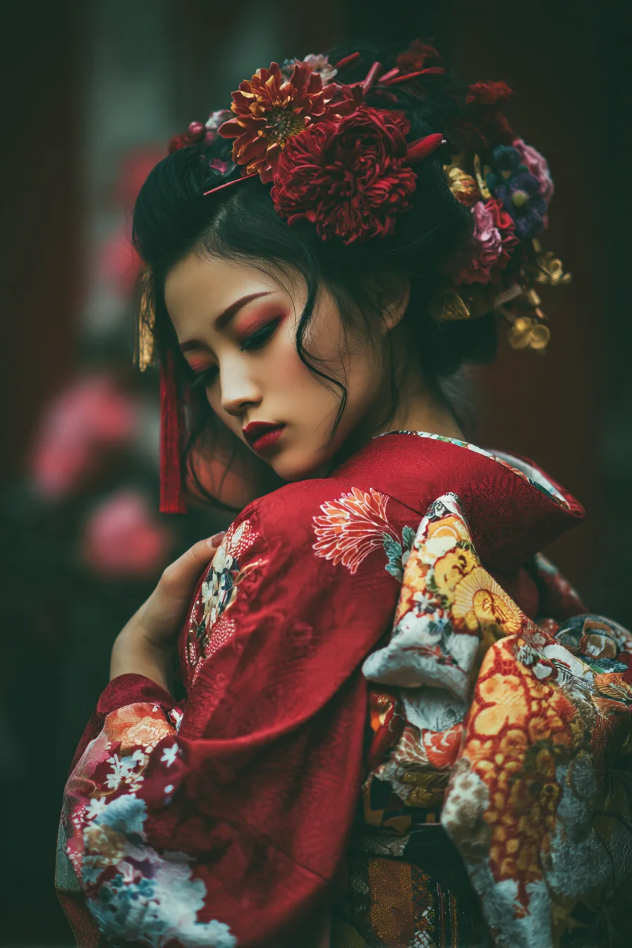 Crimson Blooms and Silk