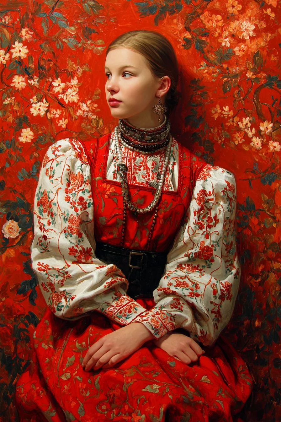 Crimson Folk Portrait