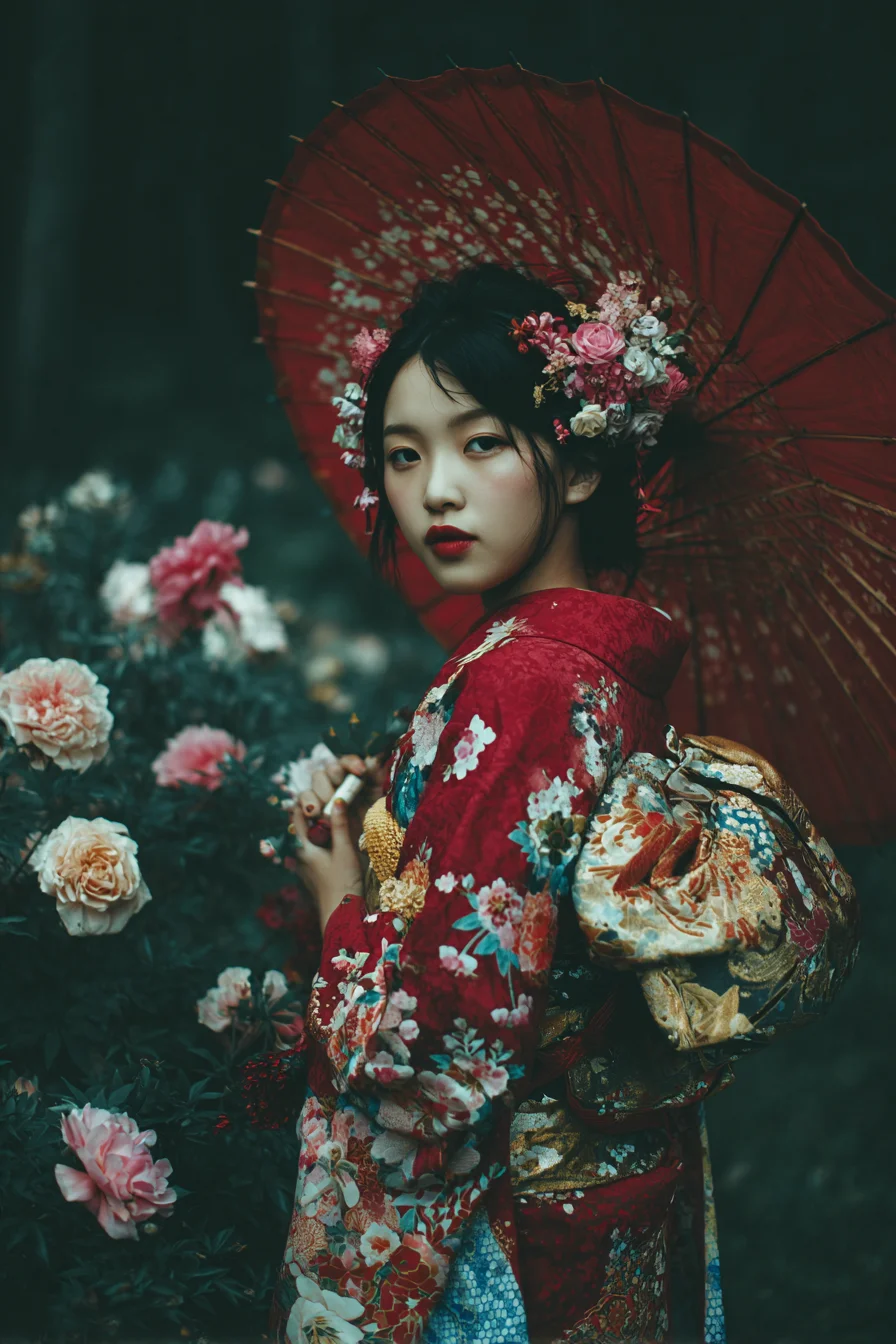 Crimson Kimono in Full Bloom