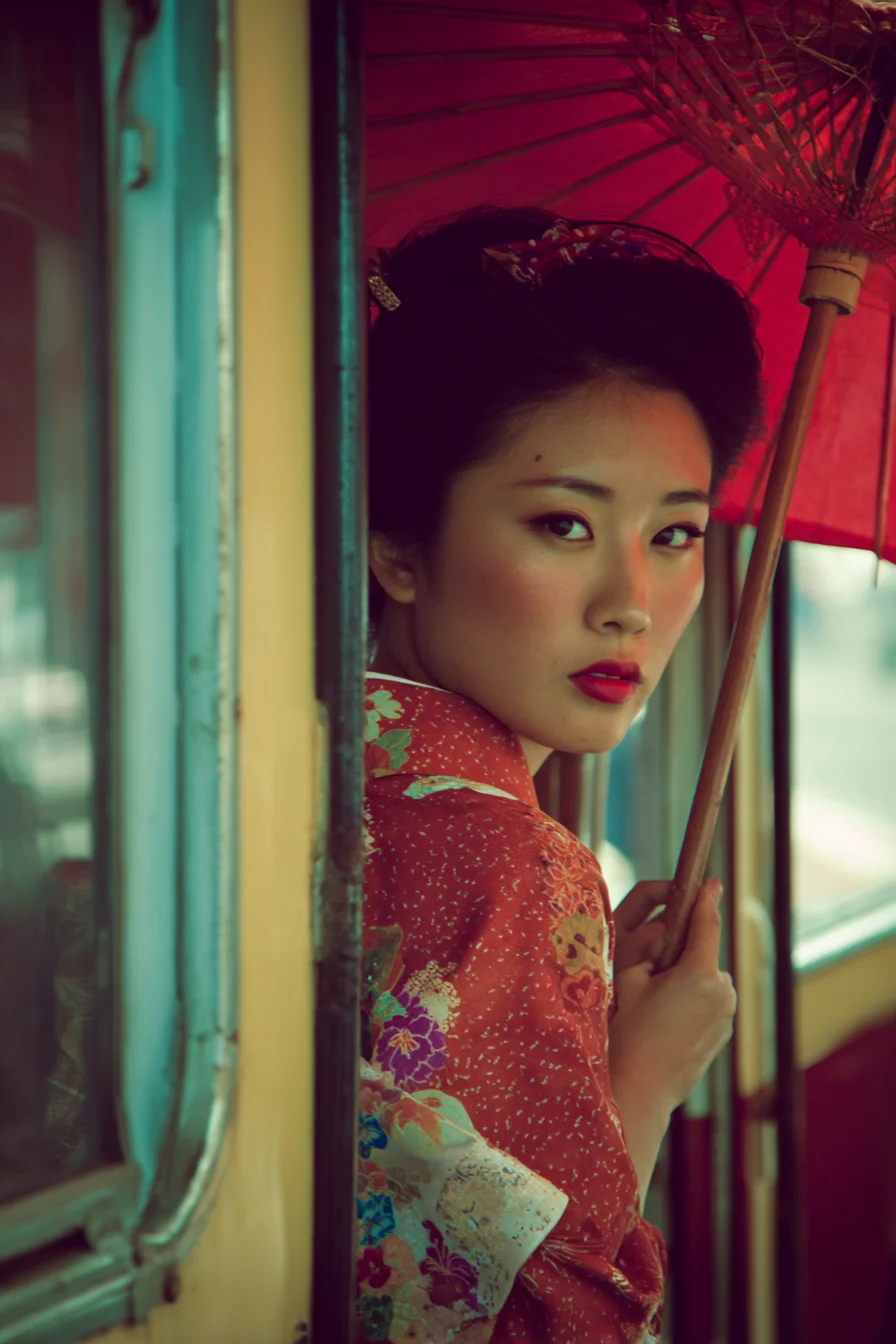 Crimson Parasol at the Doorway