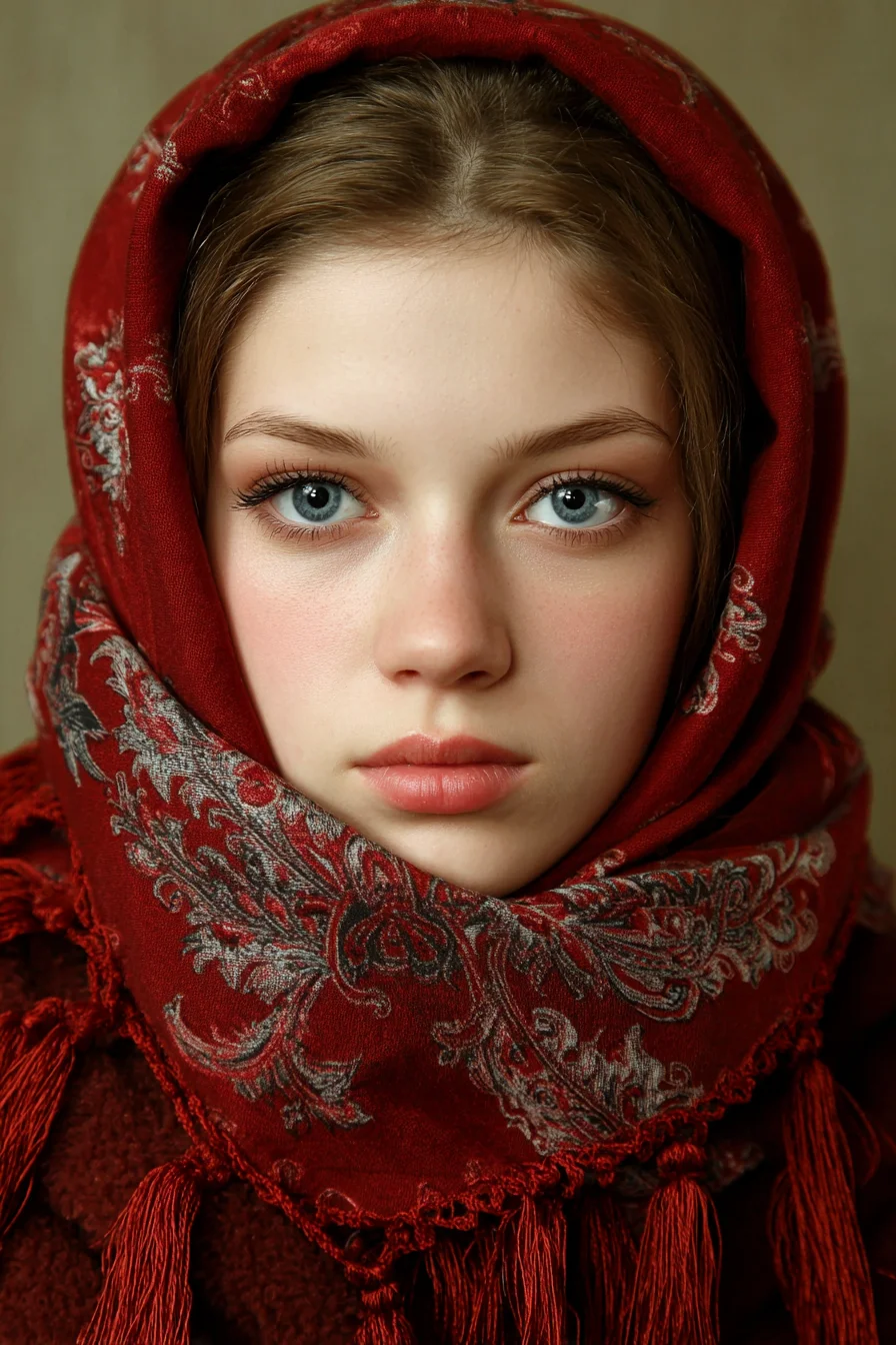 Crimson Shawl, Steady Gaze