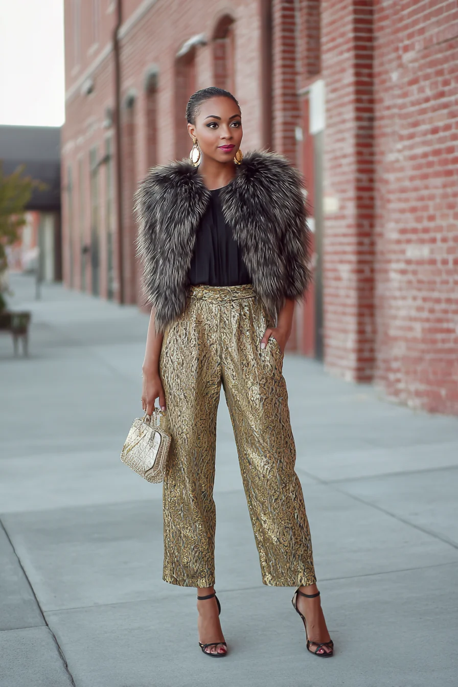 Gold Brocade and Fur After Dark