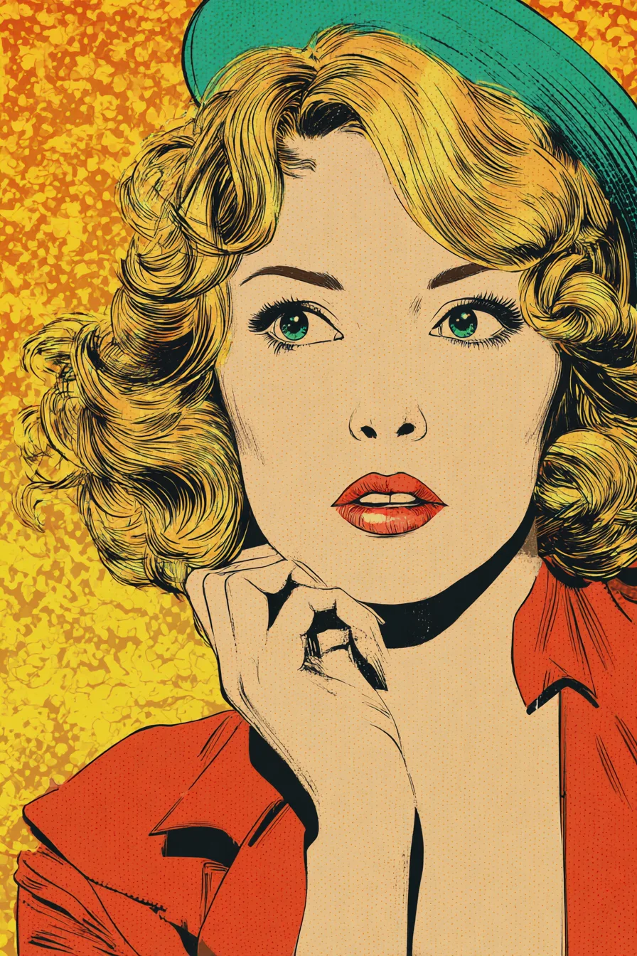 Golden Girl in Teal and Red