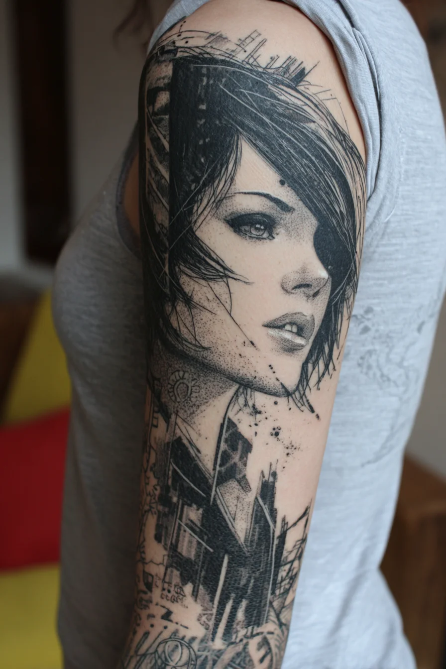 Graphic Portrait Sleeve in Black Ink