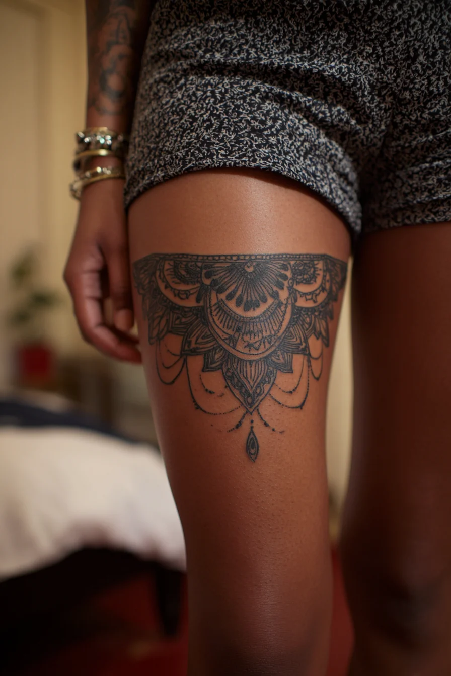 Mandala Garter Tattoo on Thigh
