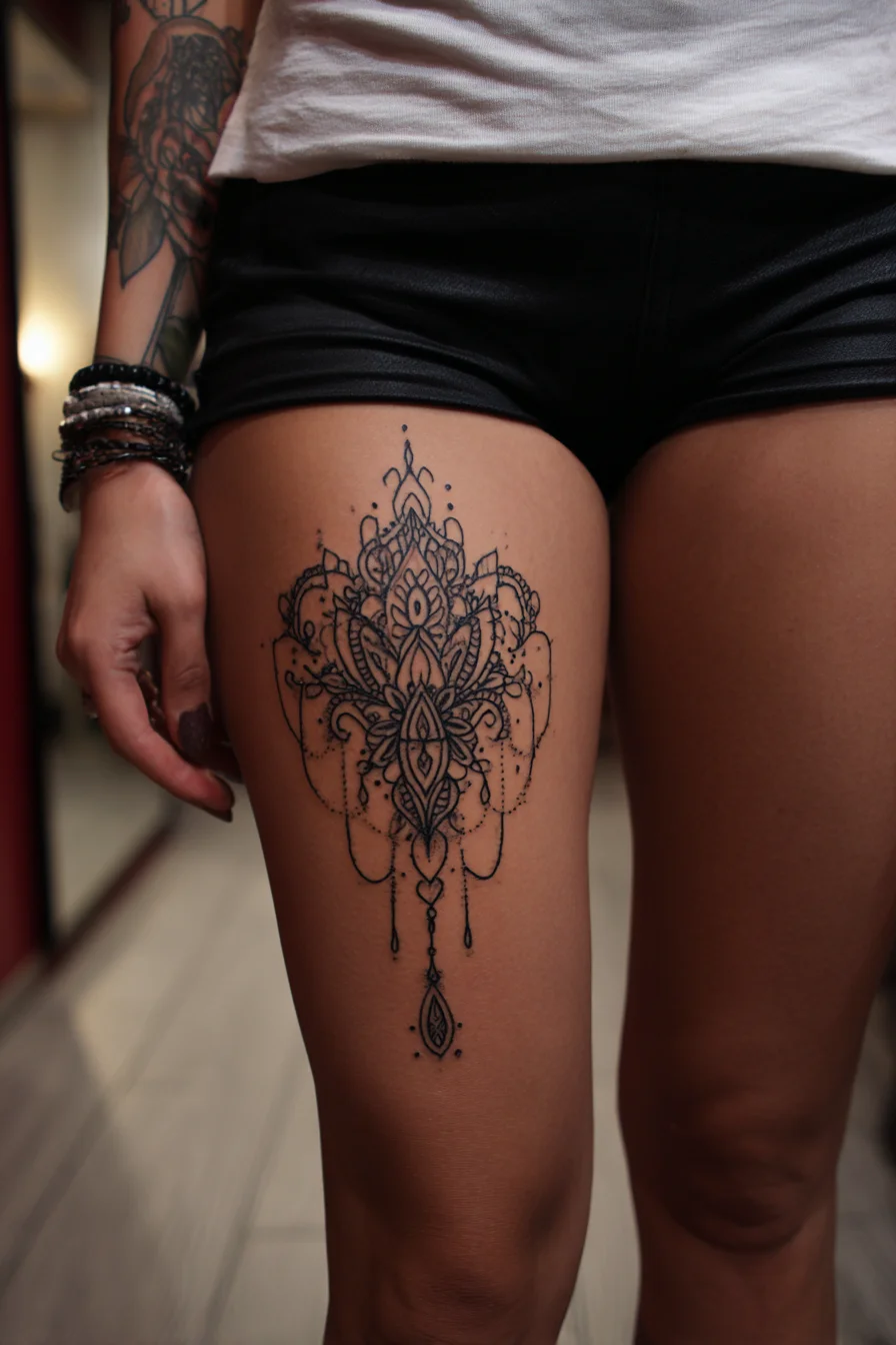 Mandala Lace Thigh Tattoo