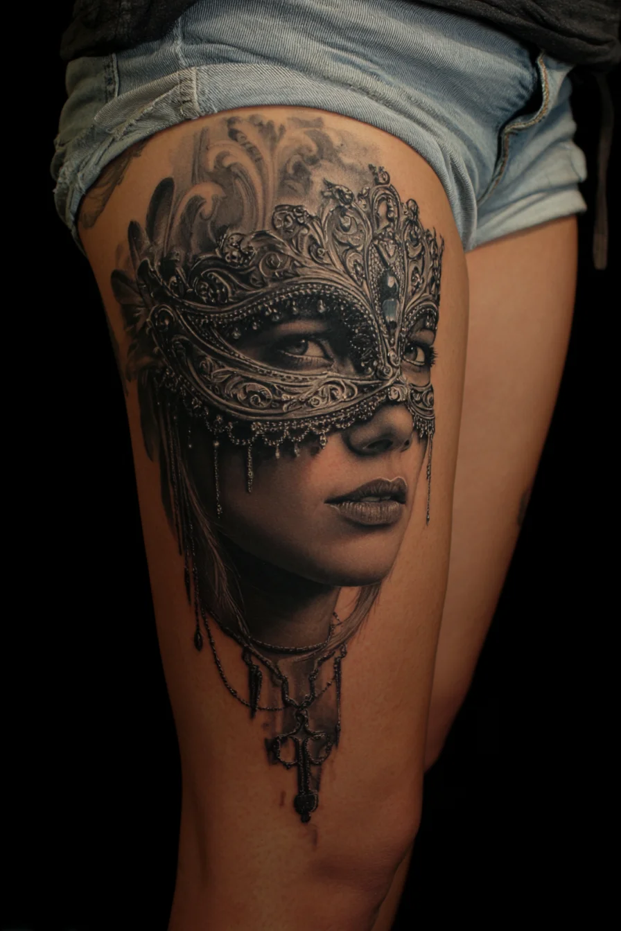 Masquerade Portrait in Black and Grey